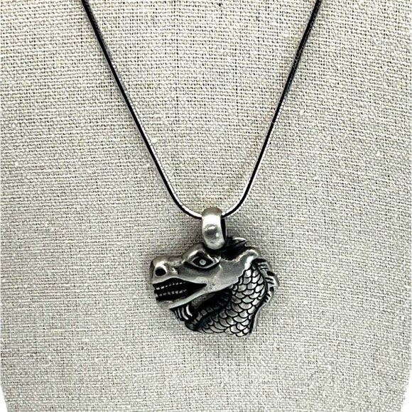 Dragon Head Pendant Necklace With 20 3/4” Silver Tone Chain - Unique Fantasy - Picture 3 of 8